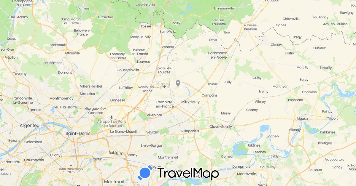 TravelMap itinerary: plane in France (Europe)